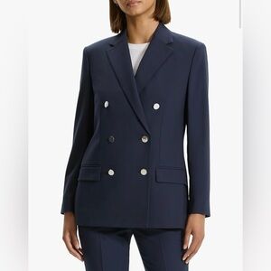 Theory Double Breasted Boxy Blazer Size 0 Nocturne Navy